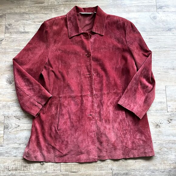 Draper's & Daemons Leather Suede Coat Red Vintage XL Button Up Blzer - Picture 1 of 8